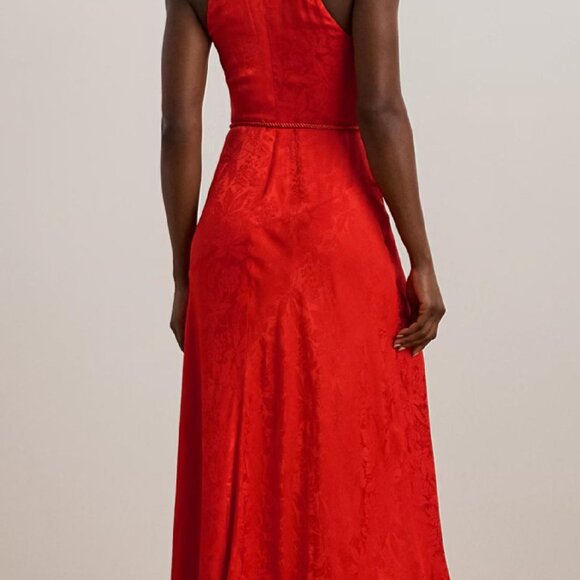 Belted Floral Jacquard Halter Gown - Picture 9 of 9